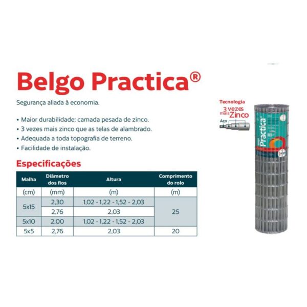 Tela Belgo Practica Fio 2,30mm - 5 x 15 cm 1,02 x 25m