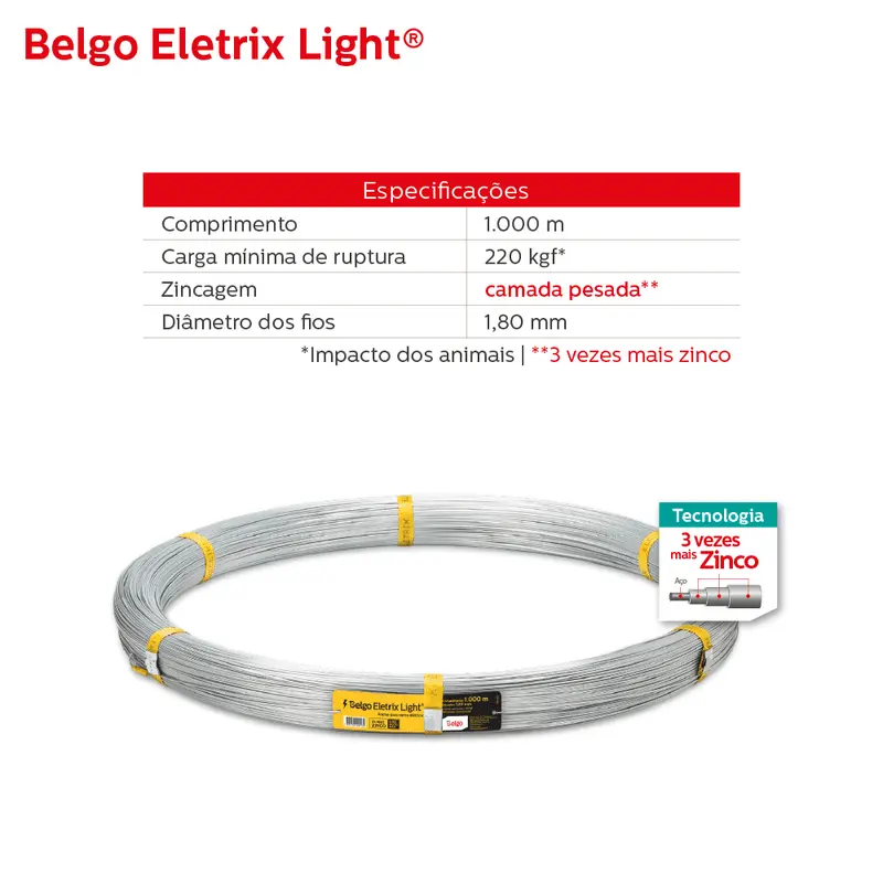 Arame para Cerca Elétrica Belgo Eletrix Light Gvd 1000m