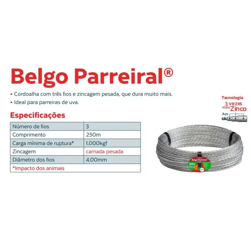 Cordoalha Parreiral Galvanizada 3 Fios | Parreiral Belgo® 250M