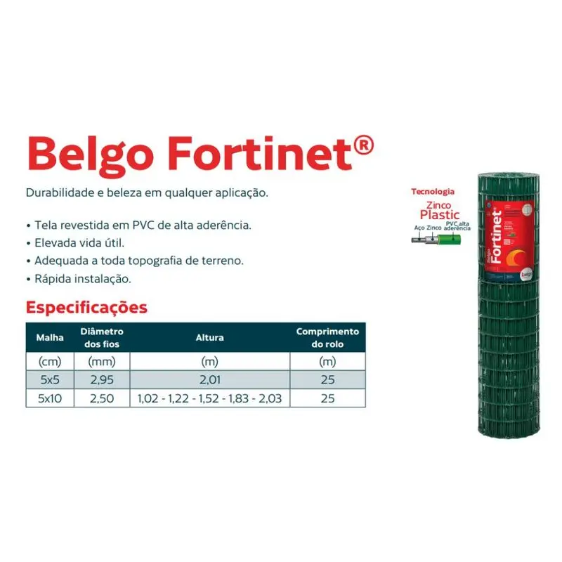 Tela Belgo Fortinet Family Fio 2,50mm - 5 x 10cm x 2,03m x 25m